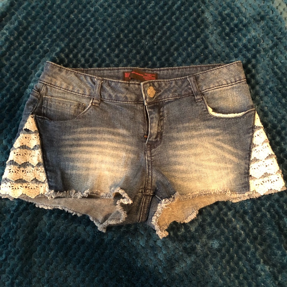 Denim shorts.